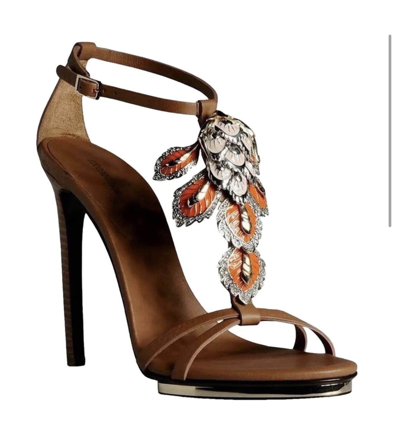 Roberto Cavalli 2014 Jewelled Brown Leather Sandal Heels