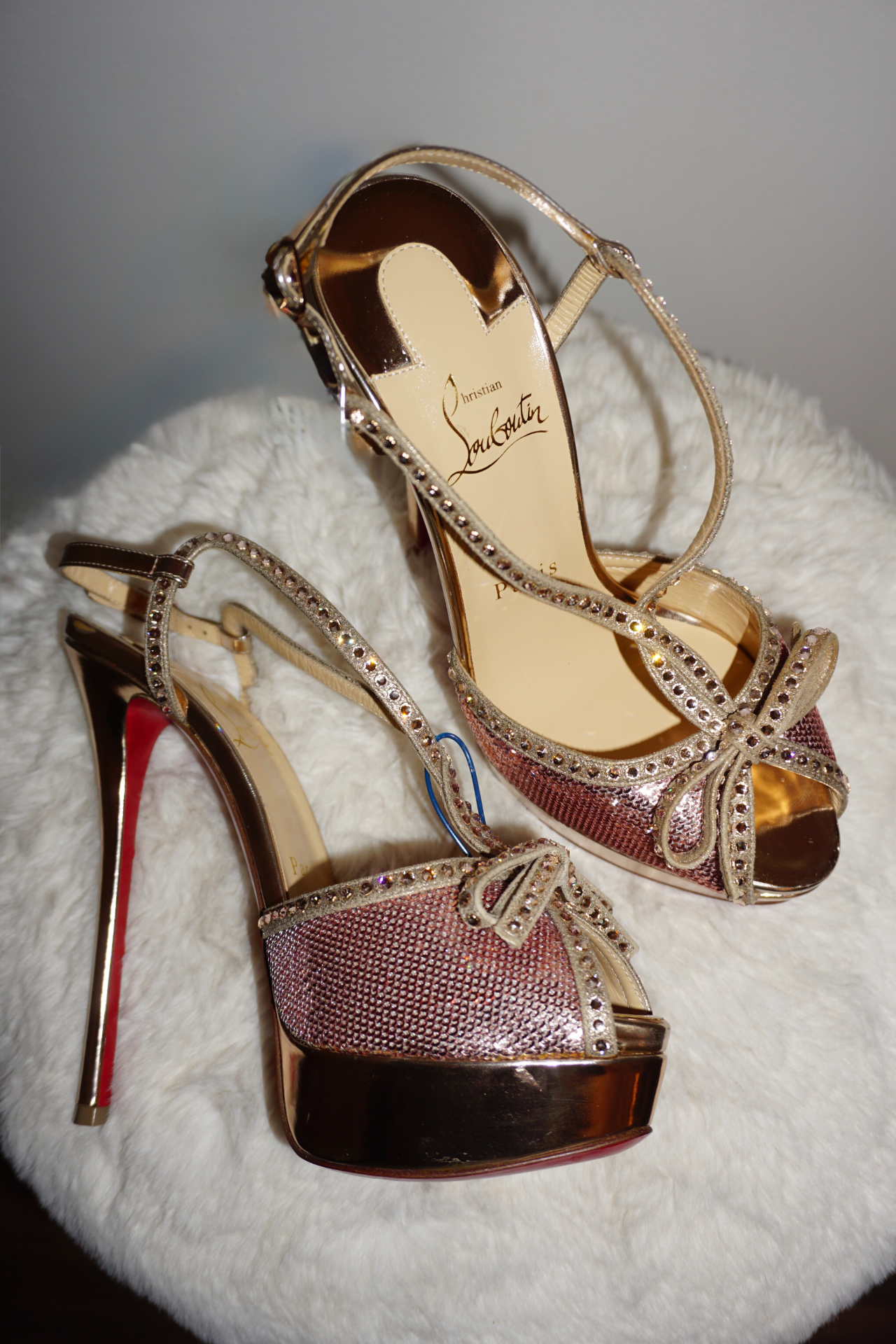 Christian Louboutin Belavenzia Rose Gold Crystal-Embellished Heels